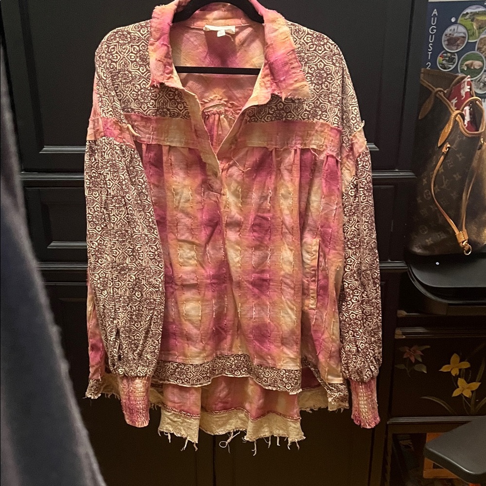 Oli & Hali berry, cream and brown Boho Blouse. Gently used. Worn a few times. - Picture 2 of 6